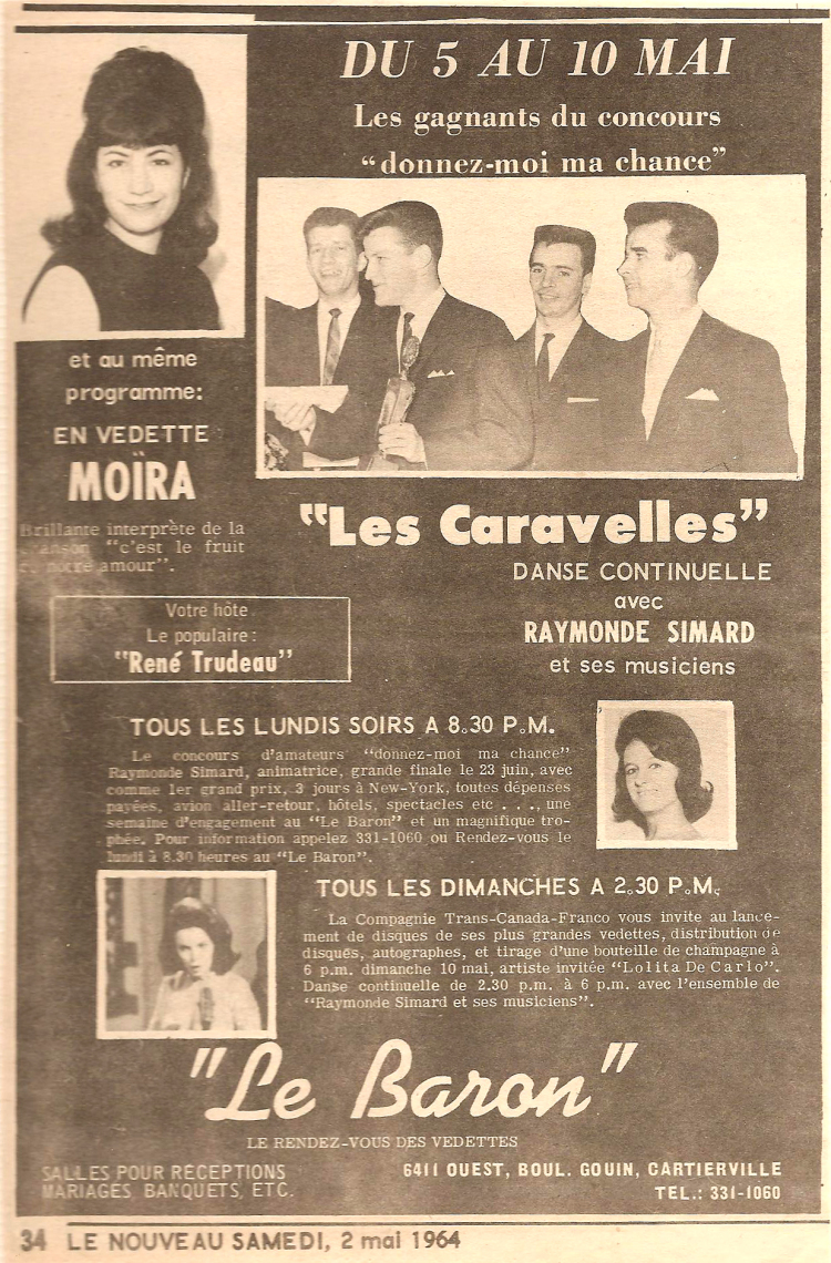 Les Caravelles ouvrent pour Moira, mai 1964.