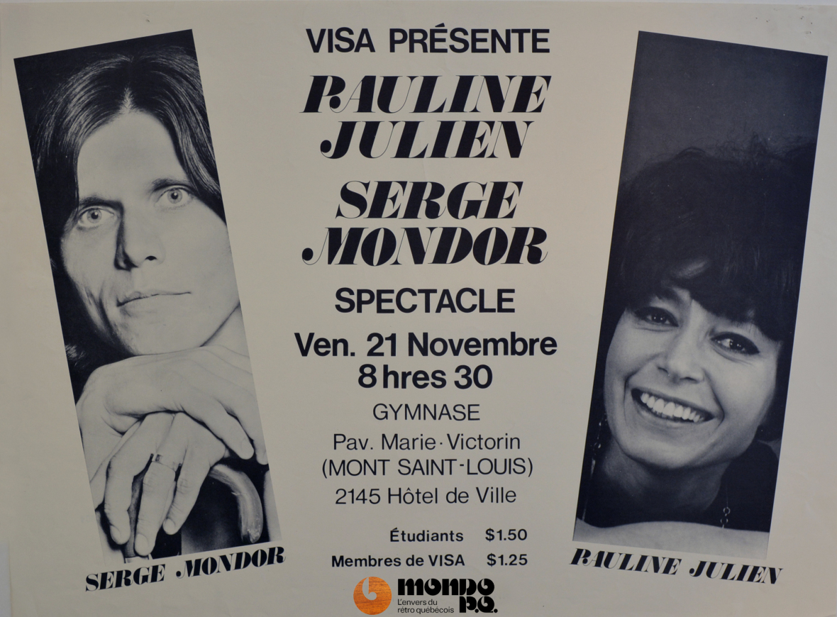 Serge Mondor partage la scène avec Pauline Julien, le 5 décembre 1969 (source: BAnQ).